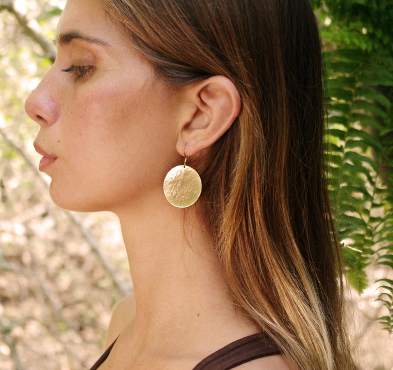 round earrings golden, brass earrings, earring gold, large earrings image 9
