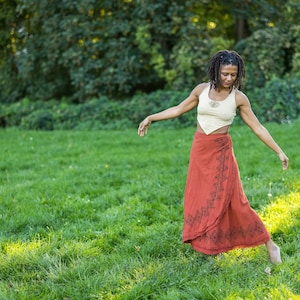 Long Wrap Skirt raw cotton Orange