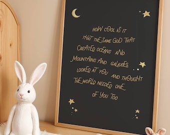 God Created You Christian Wall Art, Moon and Stars Nursery Print