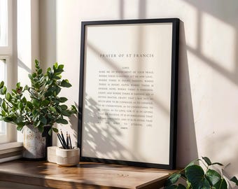 Prayer of St. Francis Print: Beige Christian Wall Art, Catholic Home Decor