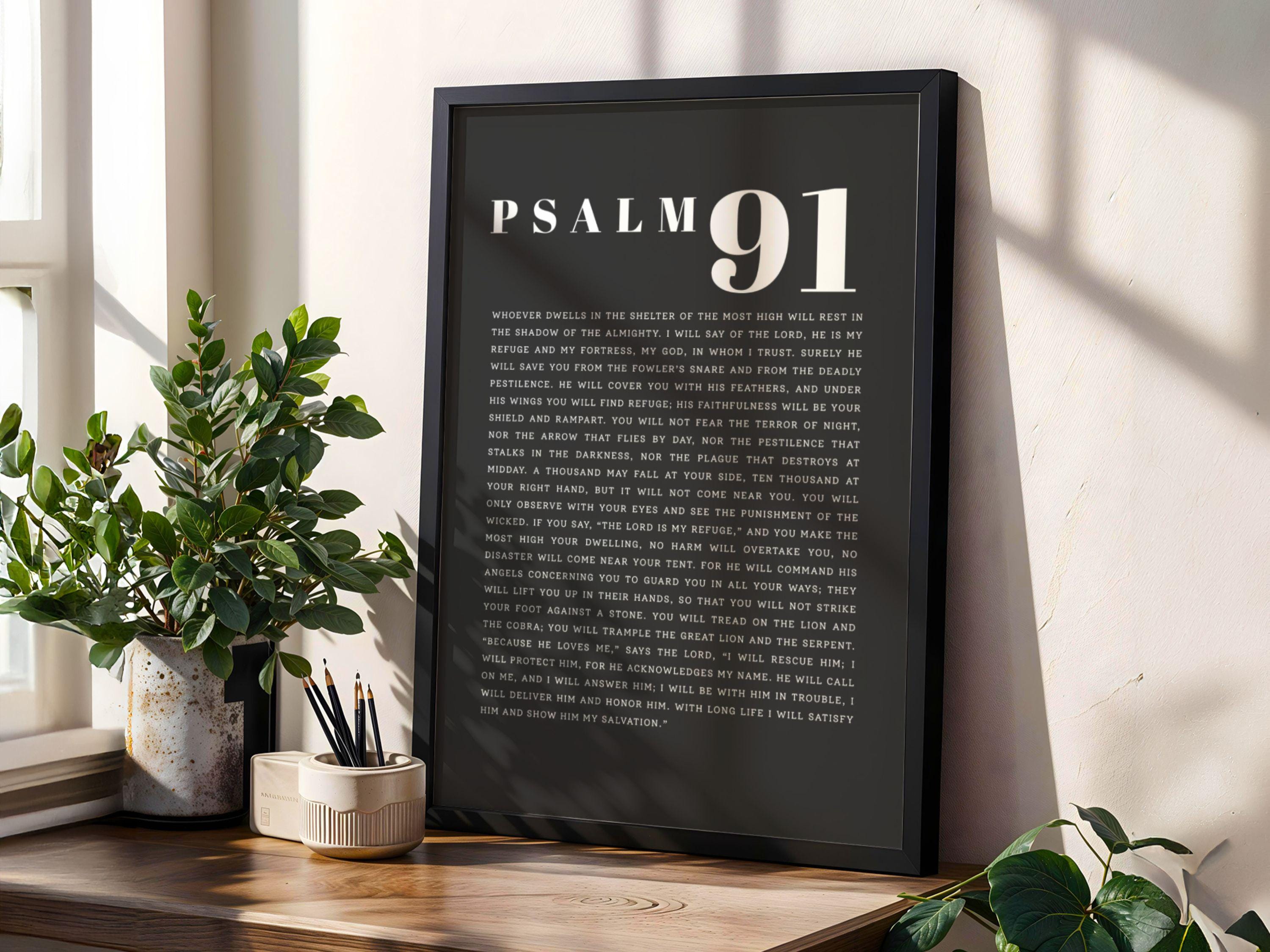 Psalm 91 Scripture Print: Christian Typography Art, Prayer Room Decor