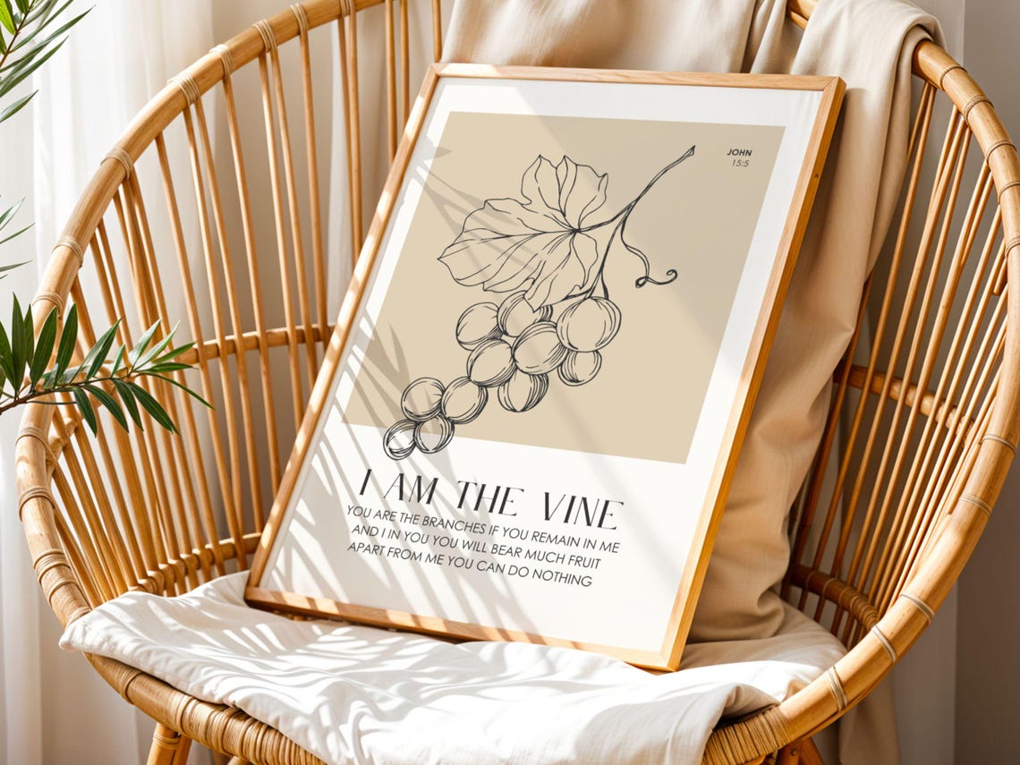 John 15:5 I Am the Vine Bible Verse Print Grape Vine Christian Wall Art ...