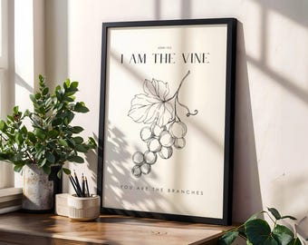 I Am The Vine Bible Verse Print, John 15:5 Christian Wall Art