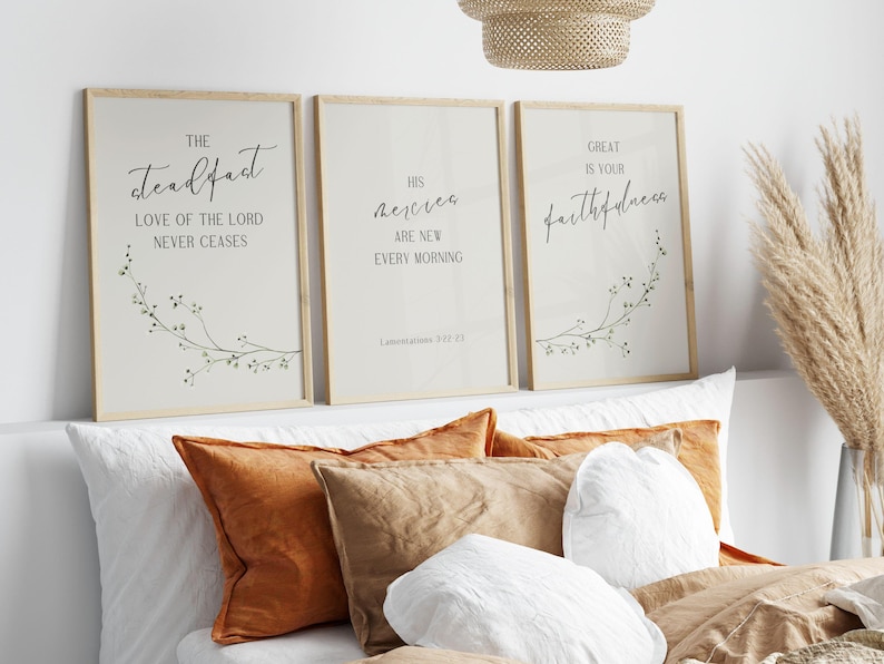 Lamentations 3:22-23 Scripture Print Set, Floral Christian Wall Art - Etsy