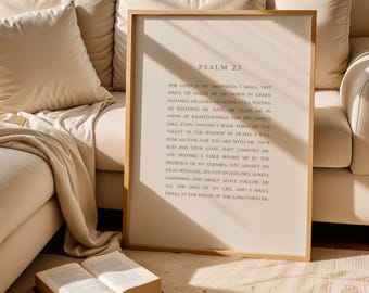 Psalm 23 Bible Verse Print: Beige Christian Scripture Wall Art