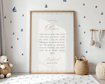 Personalized Baptism Prayer Giclée Print, Christian Nursery Decor