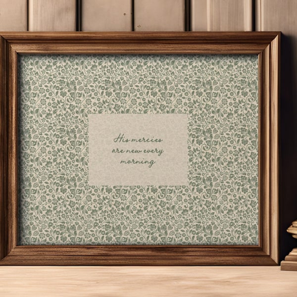 Print His Mercies Are New Every Morning, christelijke schriftkunst aan de muur | Aanpasbaar