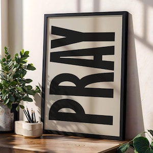 Christian PRAY Wall Art Beige Minimalist Scripture Poster Vertical Bible Verse Typography Print Modern Faith Home Decor