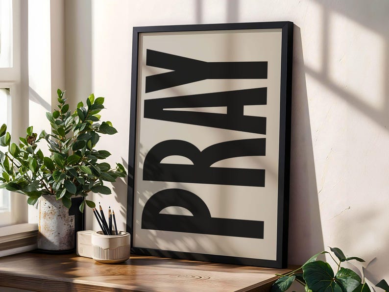Beige PRAY Wall Art: Minimalist Christian Bible Verse Print - Etsy