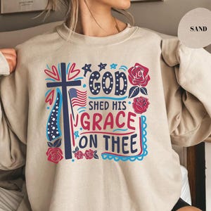 Patriotic Christian Sweatshirt: USA Flag Cross, 4th of July Crewneck