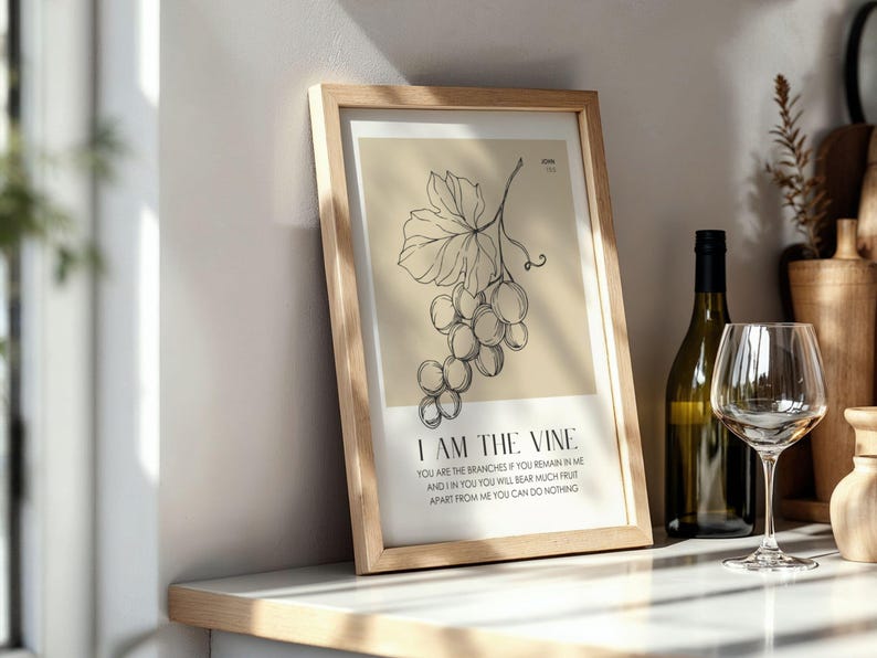 John 15:5 I Am the Vine Bible Verse Print Grape Vine Christian Wall Art ...
