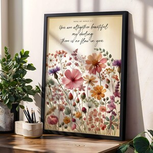 Floral Christian Wall Art Song of Songs 4:7 Bible Verse Poster Romantic Scripture Print Wildflower Faith Decor Spiritual Gift for Her
