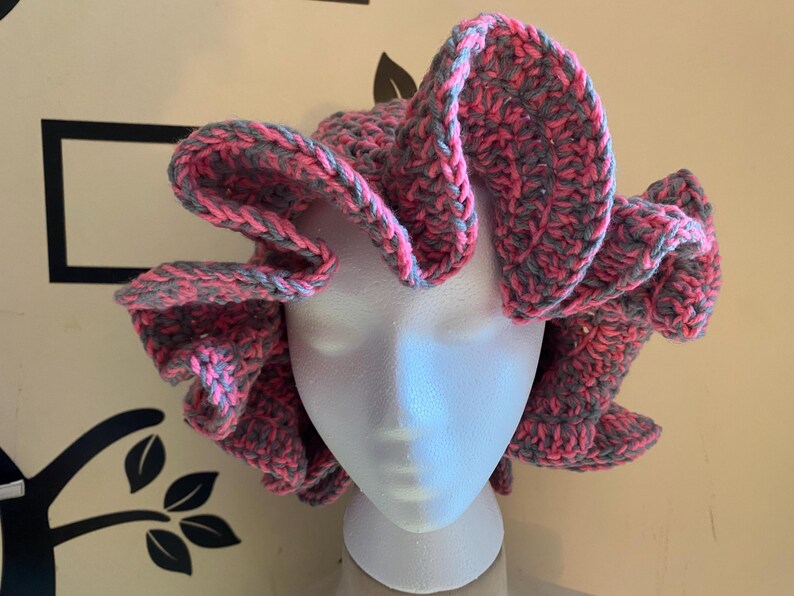 Pink and Gray Wide Ruffle Hat - Etsy