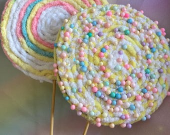 Faux Yarn Lollipop stick decoration- Baby Showers - Birthday Prop - Photo Prop - Theatre Prop