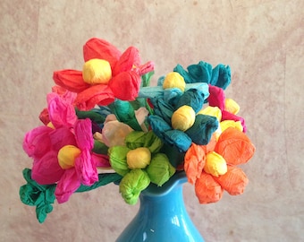 Teracitas - Small Paper Flowers - Miniature Fiesta Flowers - Set of Six