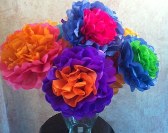 Tissue Paper Flowers - One Dozen - Assorted Colors - Fiesta Flowers