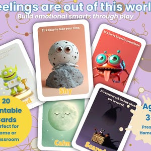 Space Feelings Flashcards for Kids , Emotional Learning Cards Printable , Preschool SEL Activity  , Calm Corner Resource for ages 3 to 8