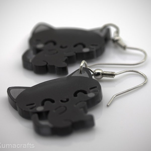 LAST PAIR Adorable Little Grey Cat Earrings Laser Cut Acrylic