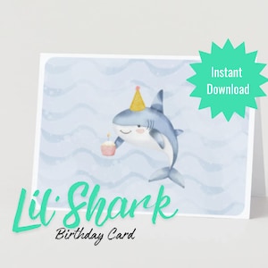 Tarjeta de cumpleaños de tiburón/Tarjeta de cumpleaños para adolescentes/Tarjeta de cumpleaños para niños/Tiburón con sombrero de cumpleaños/Tarjeta de cumpleaños divertida/Gran tiburón blanco/Humor de tiburón