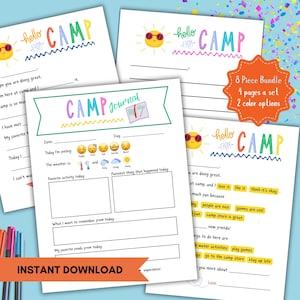 IMPRIMIBLE / Plantilla de carta de campamento / Cartas de campamento para niños / Notas del campamento / Tarjetas lindas para niños / Papelería de campamento de verano / Carta para completar el espacio en blanco