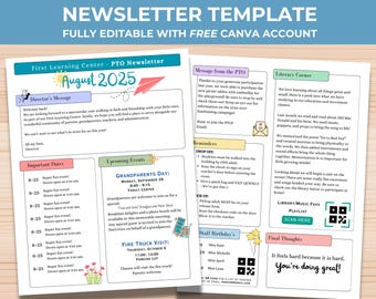 編集可能な学校ニュースレターテンプレート：表紙と裏表紙のデザイン（無料Canvaアカウントに対応）
