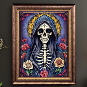 Santa Muerte Art 3er Set | Sacred Gothic Skull Wanddekor | Tag der Toten Digitaler Download | Spirituelle mexikanische Folklore Kunstdruck