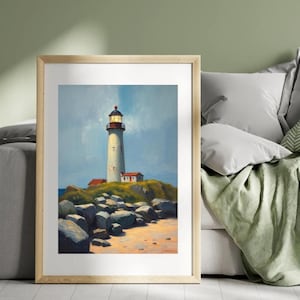 Lighthouse Wall Art Set of 3 – Nautical Coastal Decor, Vintage Lighthouse Paintings, Beach House Ocean Prints for Home or Office