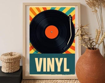 Retro Vinyl Record Art Print Set: Colorful Turntable Decor (Digital Download)
