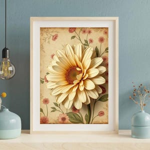 Daisy Flower Art Set of 3 | Aries Zodiac Birth Flower Print | Vintage April Botanical Wall Decor | Digital Download Floral Trio