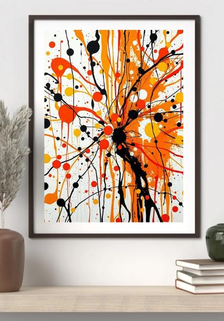 アブストラクト スプラッター アート プリント: オレンジ、ブラック