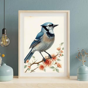 Blauhäher Vogel Wandkunst | Vintage botanische Vogel Druck | Bluebird Illustration | Naturinspirierte Digitaler Download (3er Set)