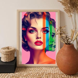 Retro Pop Spectrum Woman Art Set of 3 | Colorful Vintage Glam Portraits | Bold Digital Wall Art Download