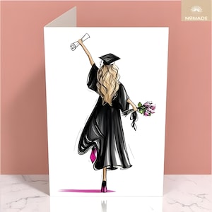 Karta ukończenia szkoły dla niej, Elegancka absolwentka z kwiatami, Karta gratulacyjna, Klasa 2025, Prezent dla córki, siostrzenicy, przyjaciółki, Prezent na ukończenie szkoły