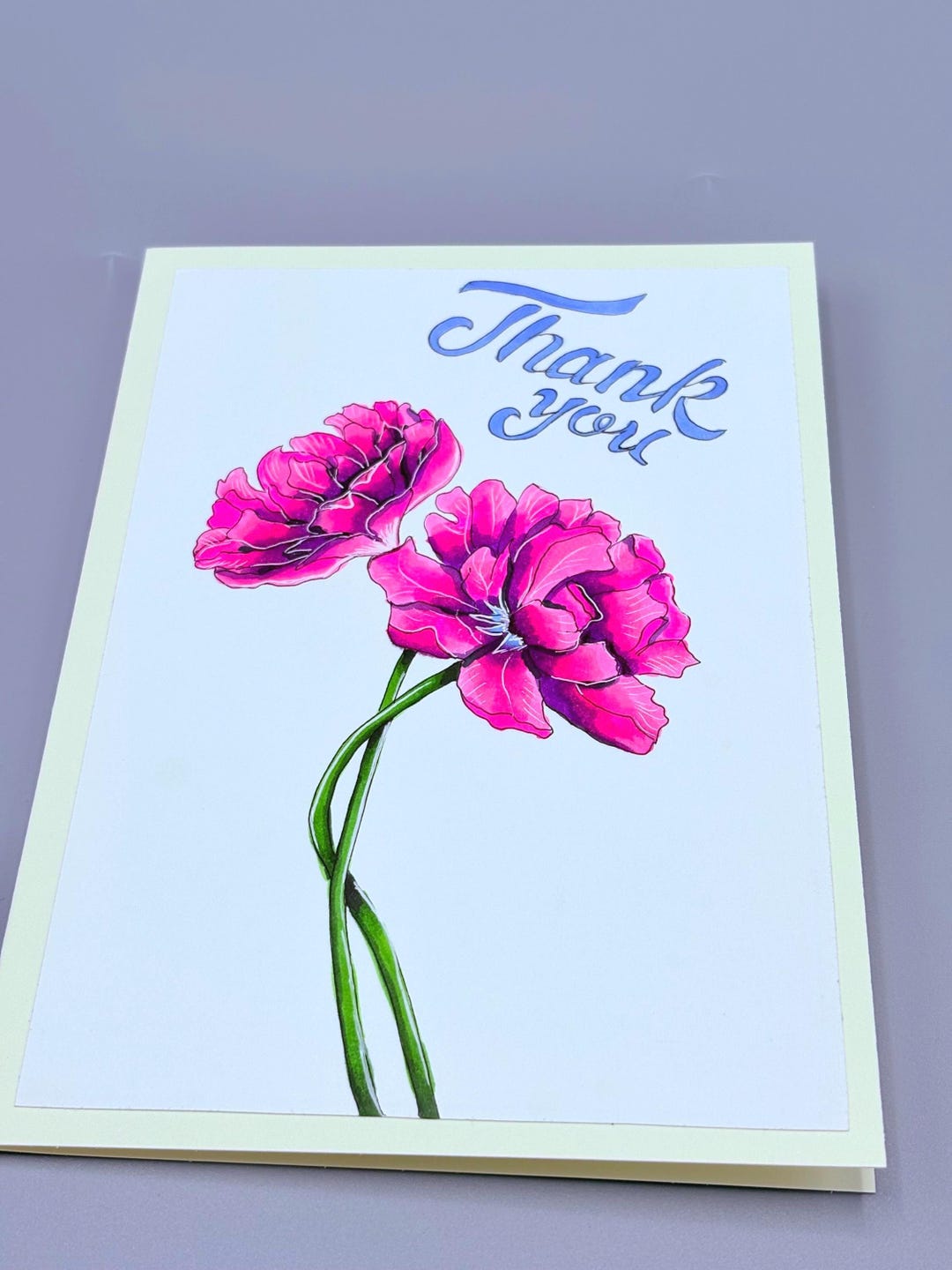 HAND PAINTED Floral Thank You Card - Custom Color Choice, 5x7 Marker ...