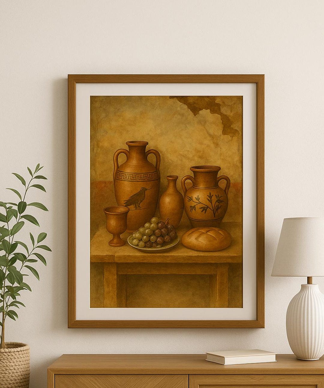 Ancient Roman Still Life Wall Art - Rustic Fresco Print - Clay Pots ...