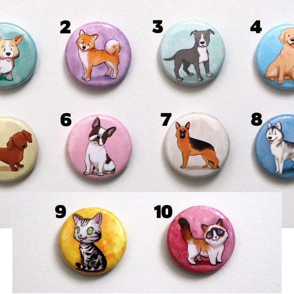 1" Dog or Cat Button Pins - Set of 2 or Set of 4