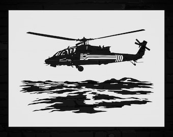 Military Helicopter Stencil: Reusable Craft Template for DIY Art