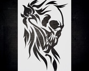 Tribal Skull with Peony Eyes Stencil Template Reusable - Wall Art, DIY Crafts, Home Decor