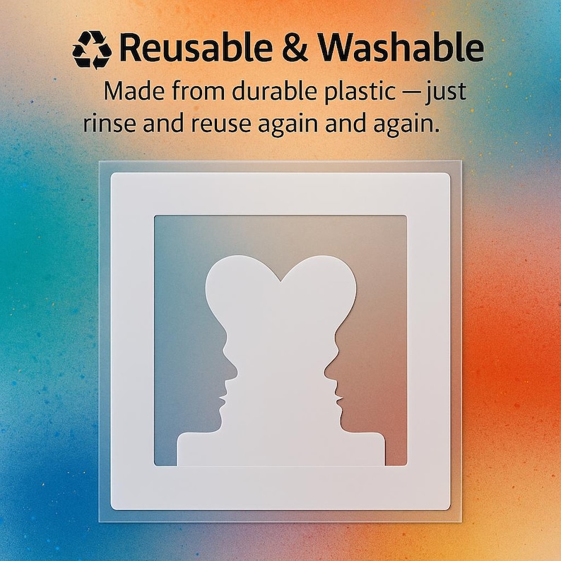 a heart-shaped cutout made from a durable plastic material, which can be easily reused and recycled.
