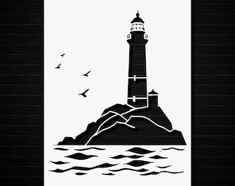 Lighthouse Stencil Template Reusable - DIY Home Decor, Craft Pattern, Design Stencil