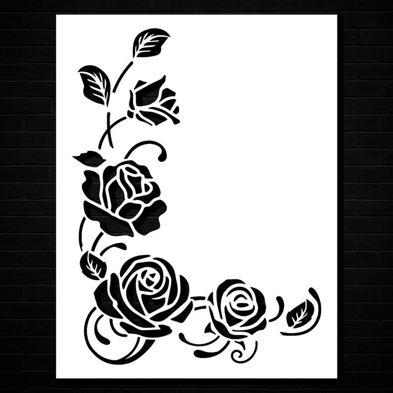 Rose Corner Stencil: Floral Design for Craft and Decor - Etsy