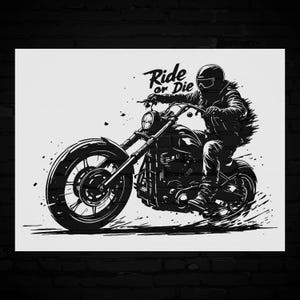 Motorcycle Rider Stencil - Vintage Design, Easy to Use Pattern, DIY Decor - Stencil Template Reusable