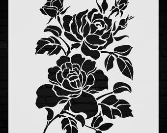 Rose Stencil - Floral Decor, Pattern Design, Wall Art - Stencil Template Reusable