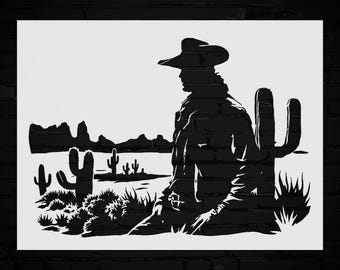 Cowboy Wall Art Stencil - Reusable Rustic Decor Template