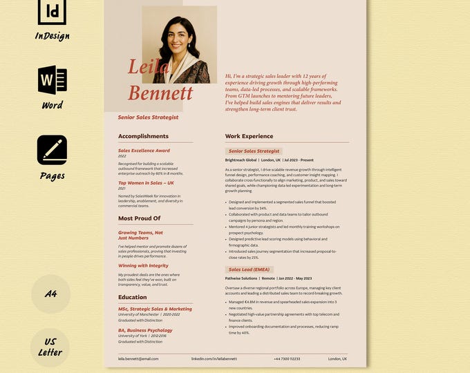 Creative & Modern Resume / CV Template for Word AND Pages; Professional ...