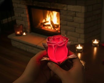 Rose mit Knospe 3D Print STL,Valentinstag Rose Decor,LED Teelichthalter