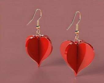 3D Herz Ohrringe - Valentinstag Special, Romantisches 3D druckbares Geschenk, STL-Datei