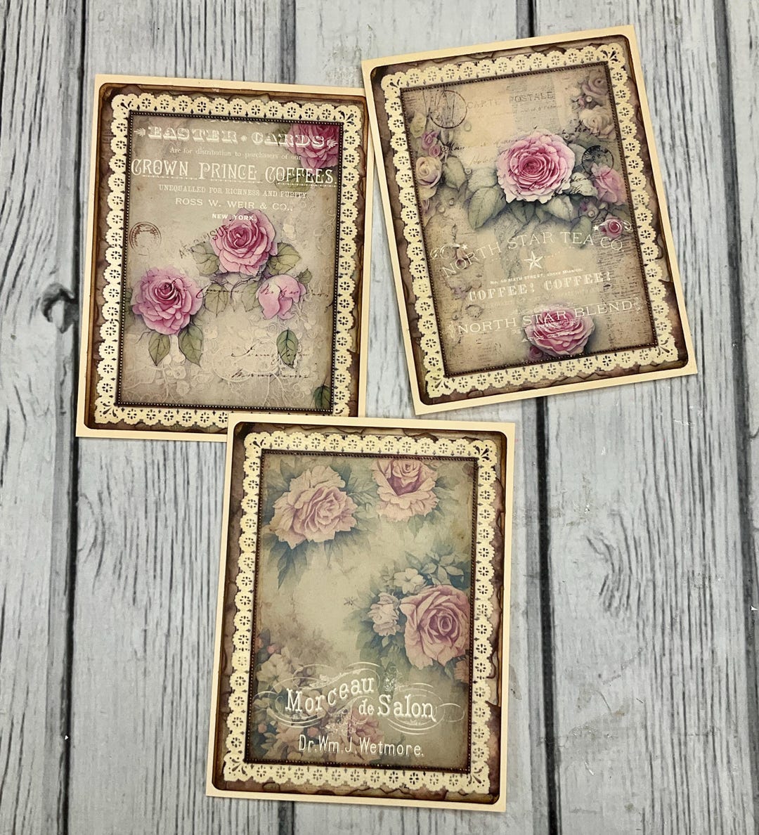 Handmade Vintage Rose Cards/ Set of 3 - Etsy