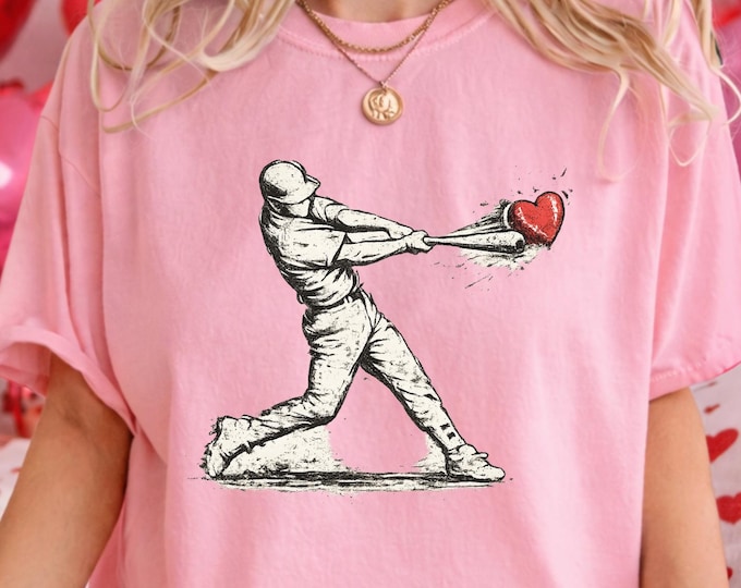 Valentine's Day Baseball Batter Silhouette Shirt: Romantic Heart Illustration Sweatshirt, Couple Baseball Crewneck