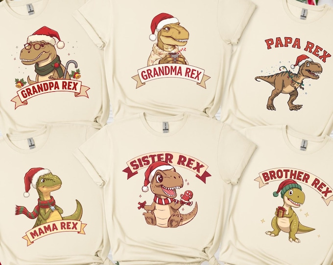 Personalized T-Rex Family Christmas Shirt: Custom Dinosaur Matching Family Sweatshirt